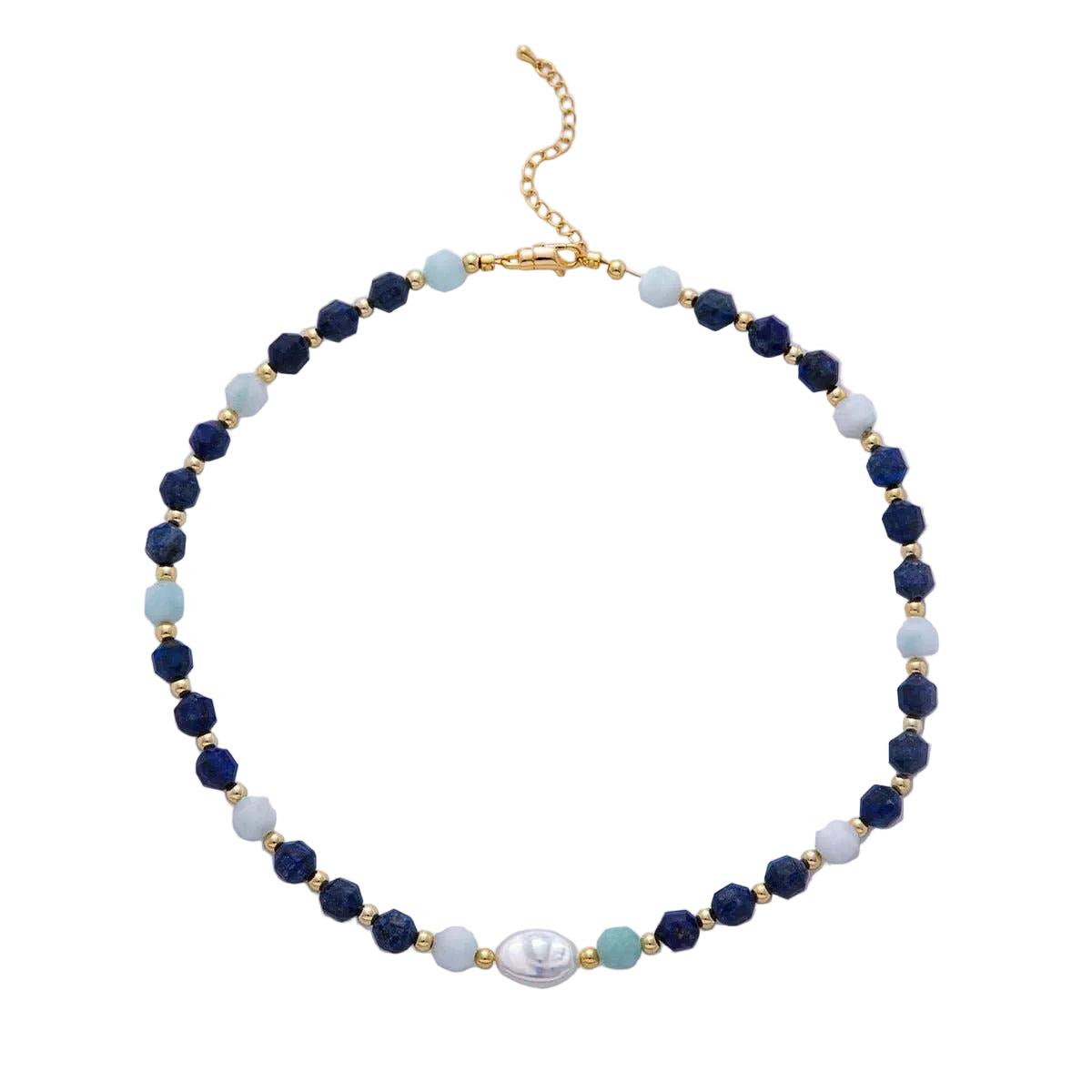 Blue Spring Lapis Aquamarine and Pearl Necklace