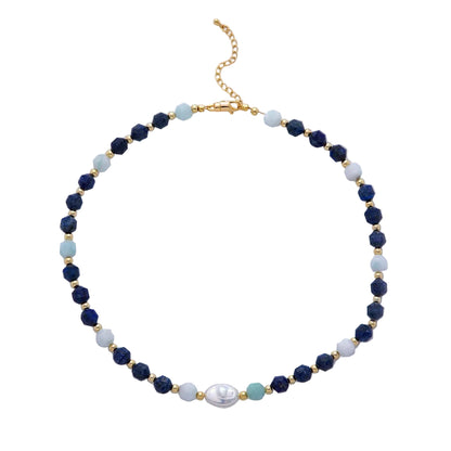Blue Spring Lapis Aquamarine and Pearl Necklace
