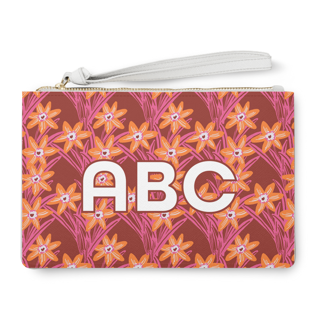 December Narcissus birthday flower print on a personalized clutch bag