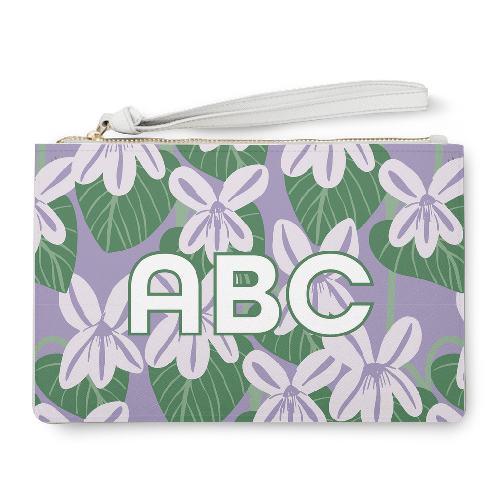 February birthday flower violet floral print personalized clutch bag