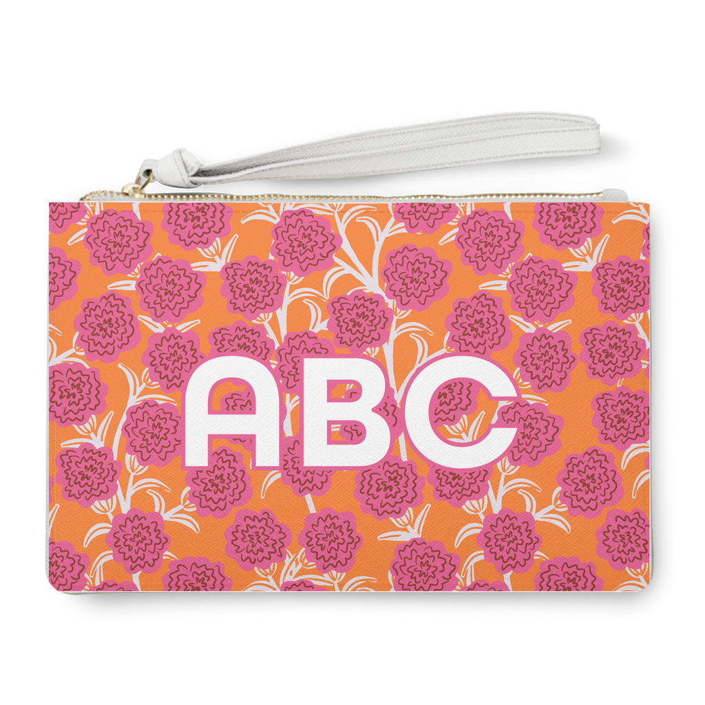 January birthday flower carnation print on a personalized clutch bag