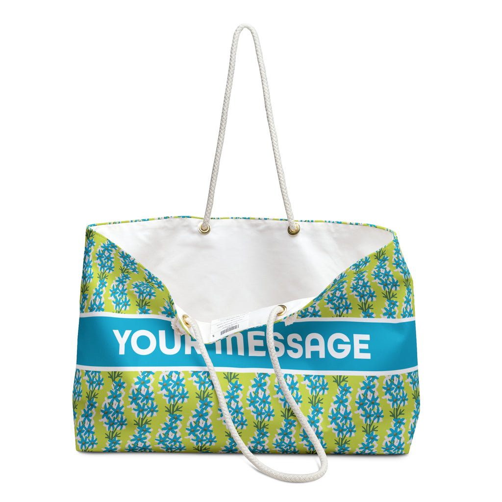 July larkspur birthday flower print on a personalized tote bag