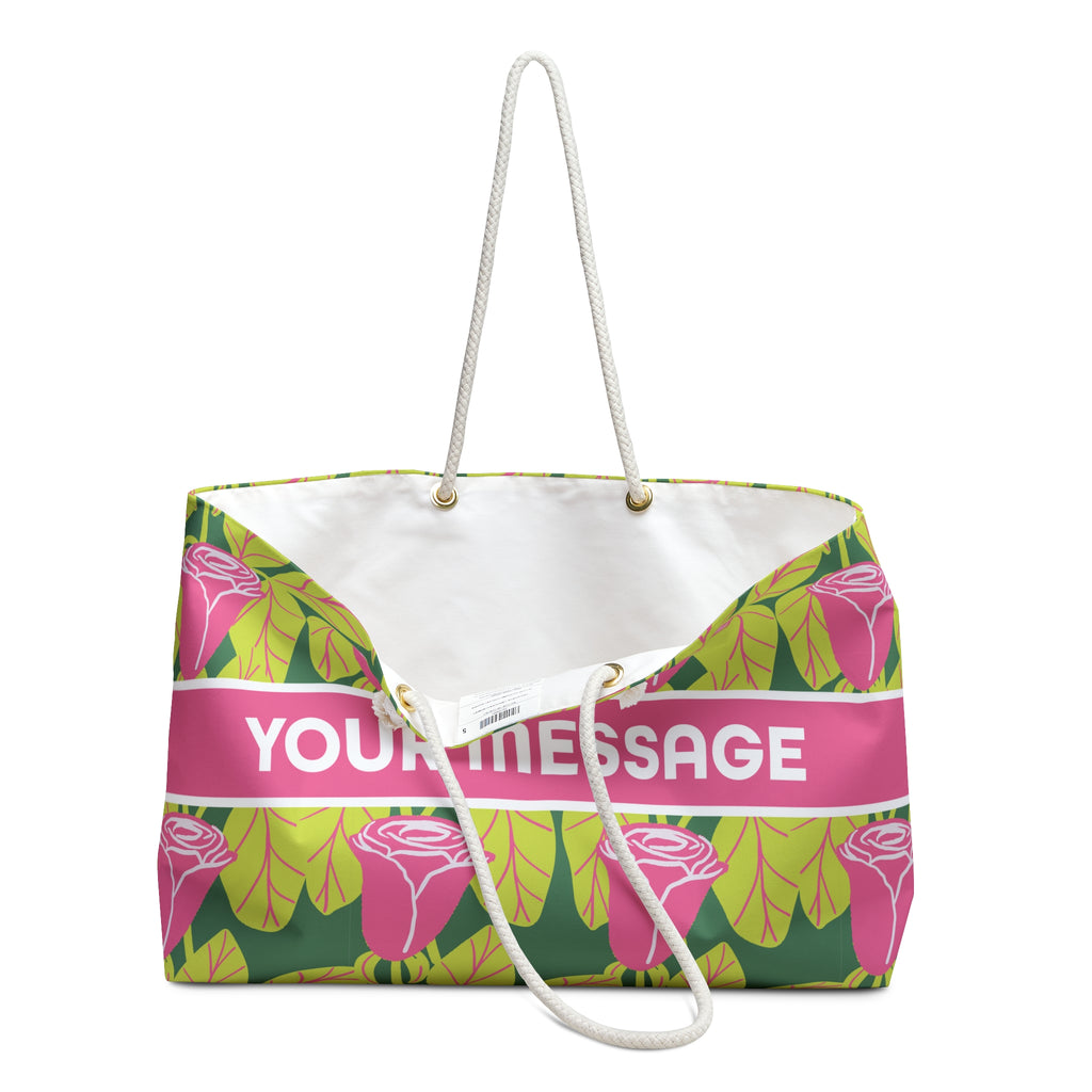 June rose birthday flower print on a personalized tote bag