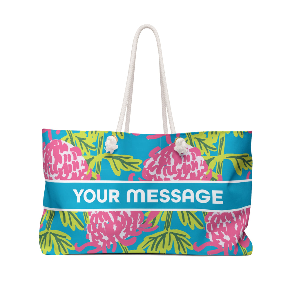 November chrysanthemum print on a personalized tote bag