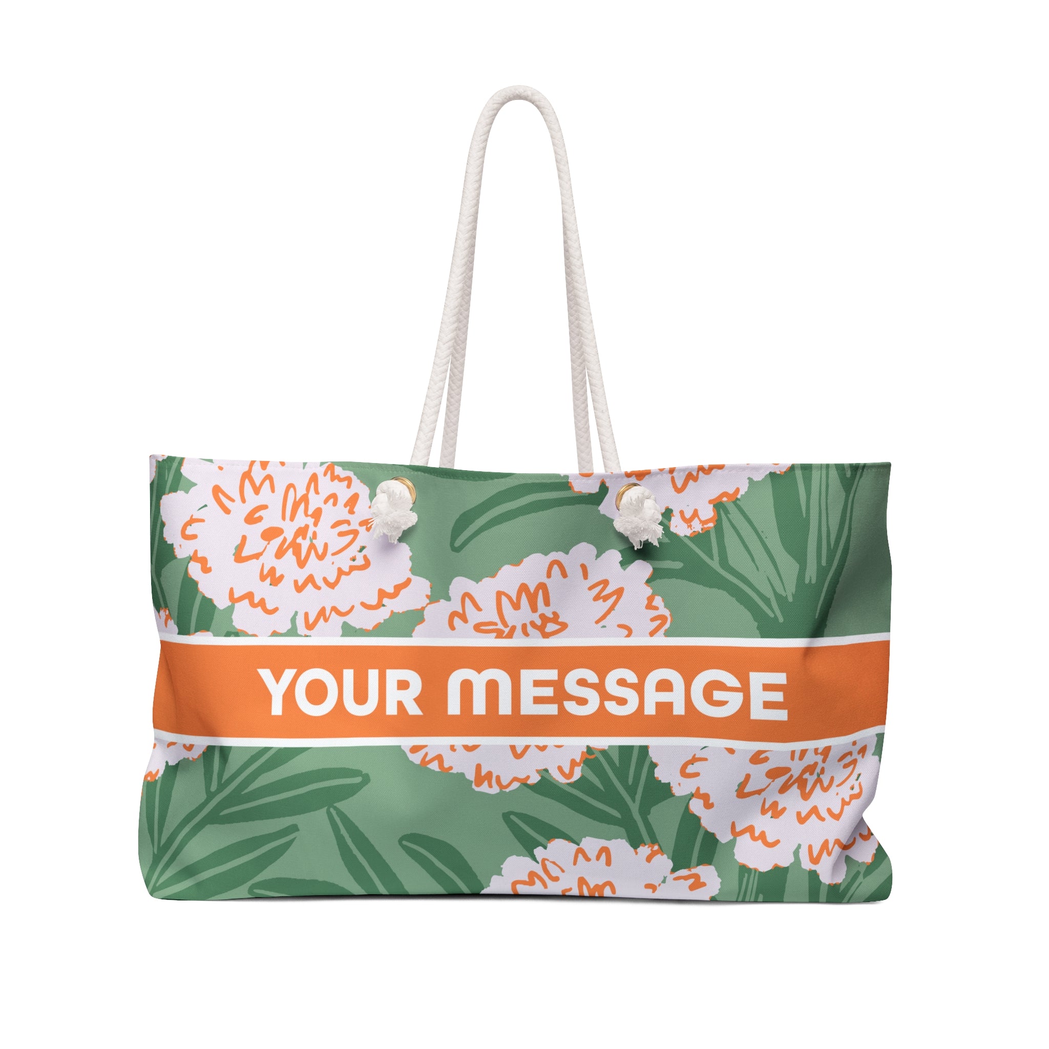 October marigold birthday flower print on a personalized tote bag