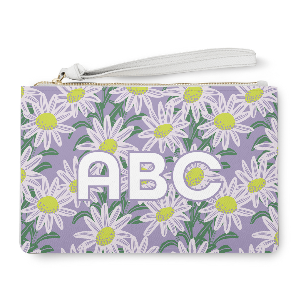 September Aster birthday flower print on a personalized clutch bag