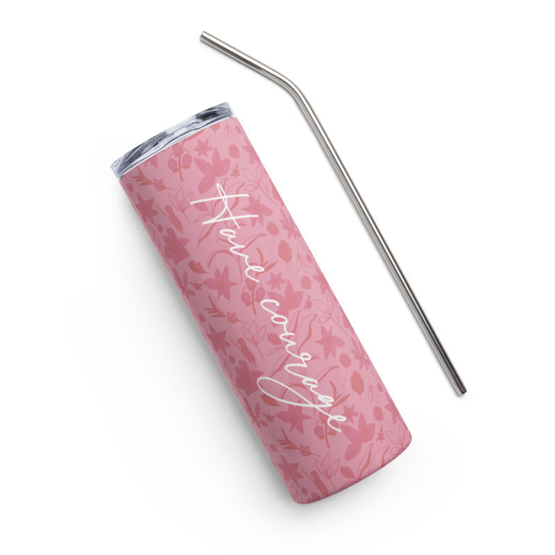 Mantra Pink Floral Personalized Steel Tumbler