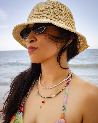 Bahia Malachite and Freshwater Pearl Beaded Necklace