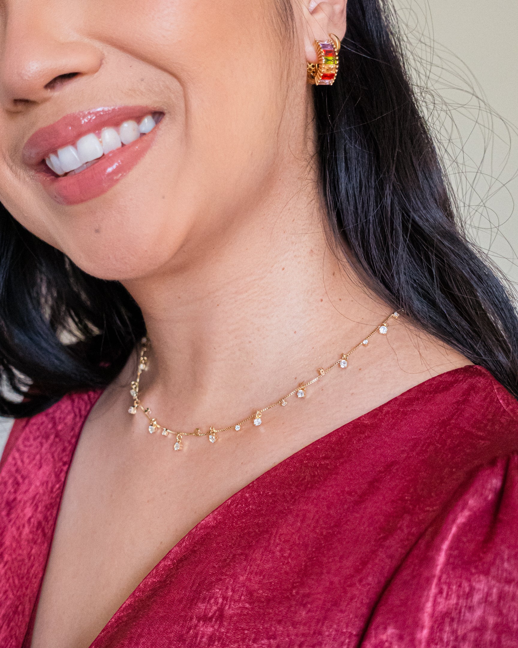 Rhinestone Huggie Hoop Earrings