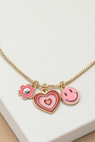 Yin Yang, Heart, and Smiley Face Charm Necklace