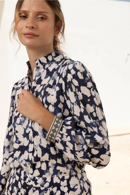 Blouse - Abstract Print Button Down Blouse - Curated Dry Goods