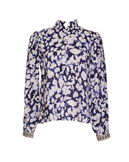 Blouse - Abstract Print Button Down Blouse - Curated Dry Goods