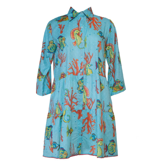 Dress - Alcee Sea Life and Coral Print Dress - Curated Dry Goods