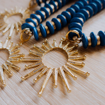 Necklace - Amelia Blue Beaded Necklace with Open Sun Charm - Curated Dry Goods