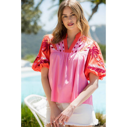 Blouse - Anna Tropical Embroidered Poplin Top - Curated Dry Goods