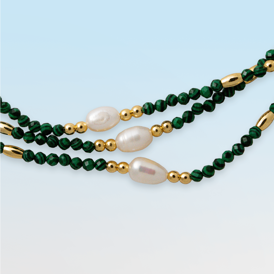 Necklace - Bahia Malachite and Freshwater Pearl Beaded Necklace - Curated Dry Goods
