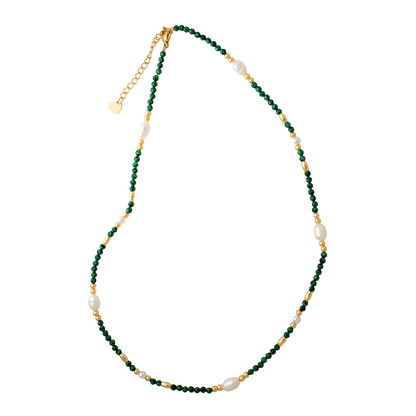 Necklace - Bahia Malachite and Freshwater Pearl Beaded Necklace - Curated Dry Goods