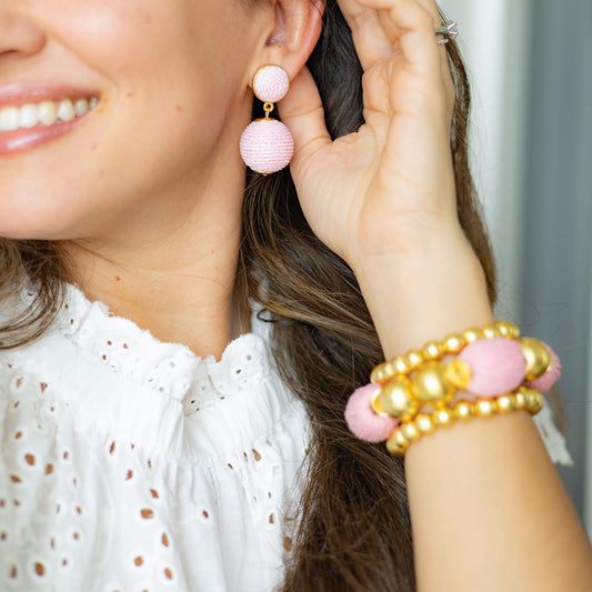 Earrings - Ballet Pink Lantern Raffia Earrings - Curated Dry Goods