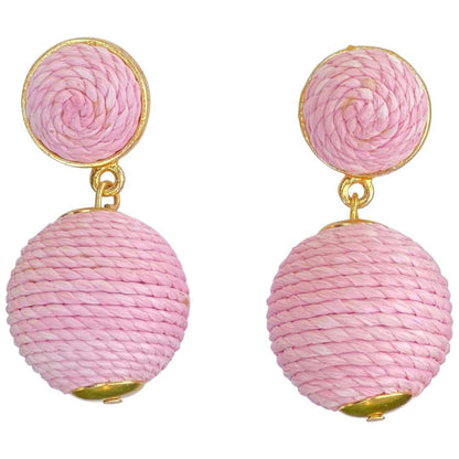 Earrings - Ballet Pink Lantern Raffia Earrings - Curated Dry Goods