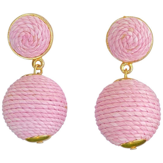 Earrings - Ballet Pink Lantern Raffia Earrings - Curated Dry Goods