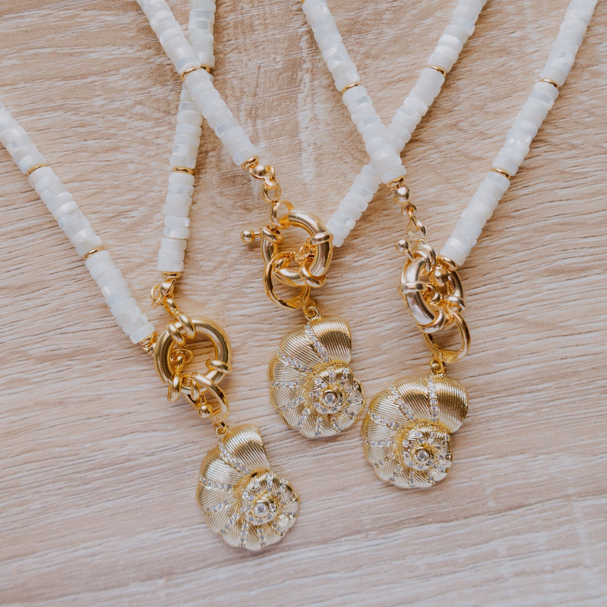 Necklace - Biscayne White Beaded Necklace with Shell Charm - Curated Dry Goods