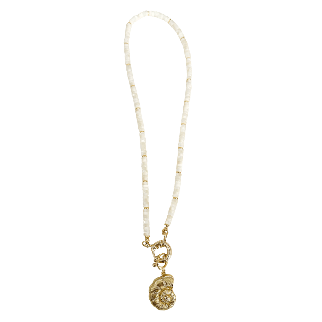 Necklace - Biscayne White Beaded Necklace with Shell Charm - Curated Dry Goods