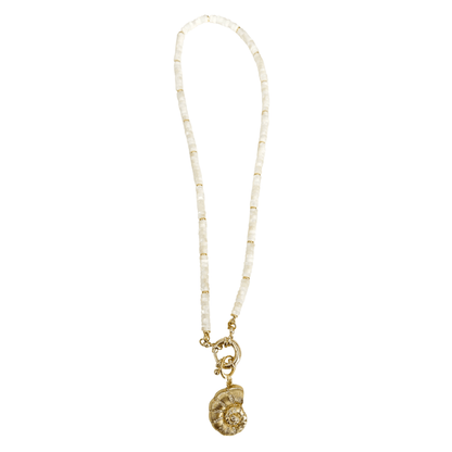 Necklace - Biscayne White Beaded Necklace with Shell Charm - Curated Dry Goods