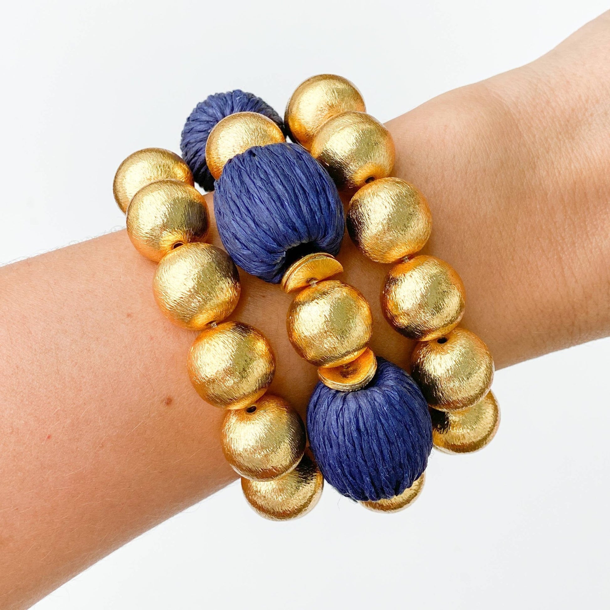 Bracelet - Blue & Gold Raffia Bracelet - Curated Dry Goods