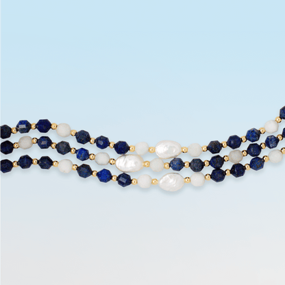 Necklace - Blue Spring Lapis Aquamarine and Pearl Necklace - Curated Dry Goods
