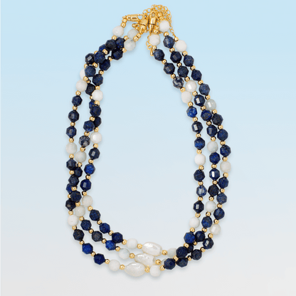 Necklace - Blue Spring Lapis Aquamarine and Pearl Necklace - Curated Dry Goods
