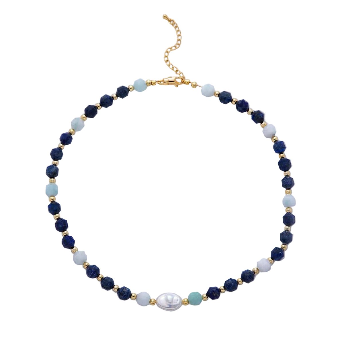 Necklace - Blue Spring Lapis Aquamarine and Pearl Necklace - Curated Dry Goods
