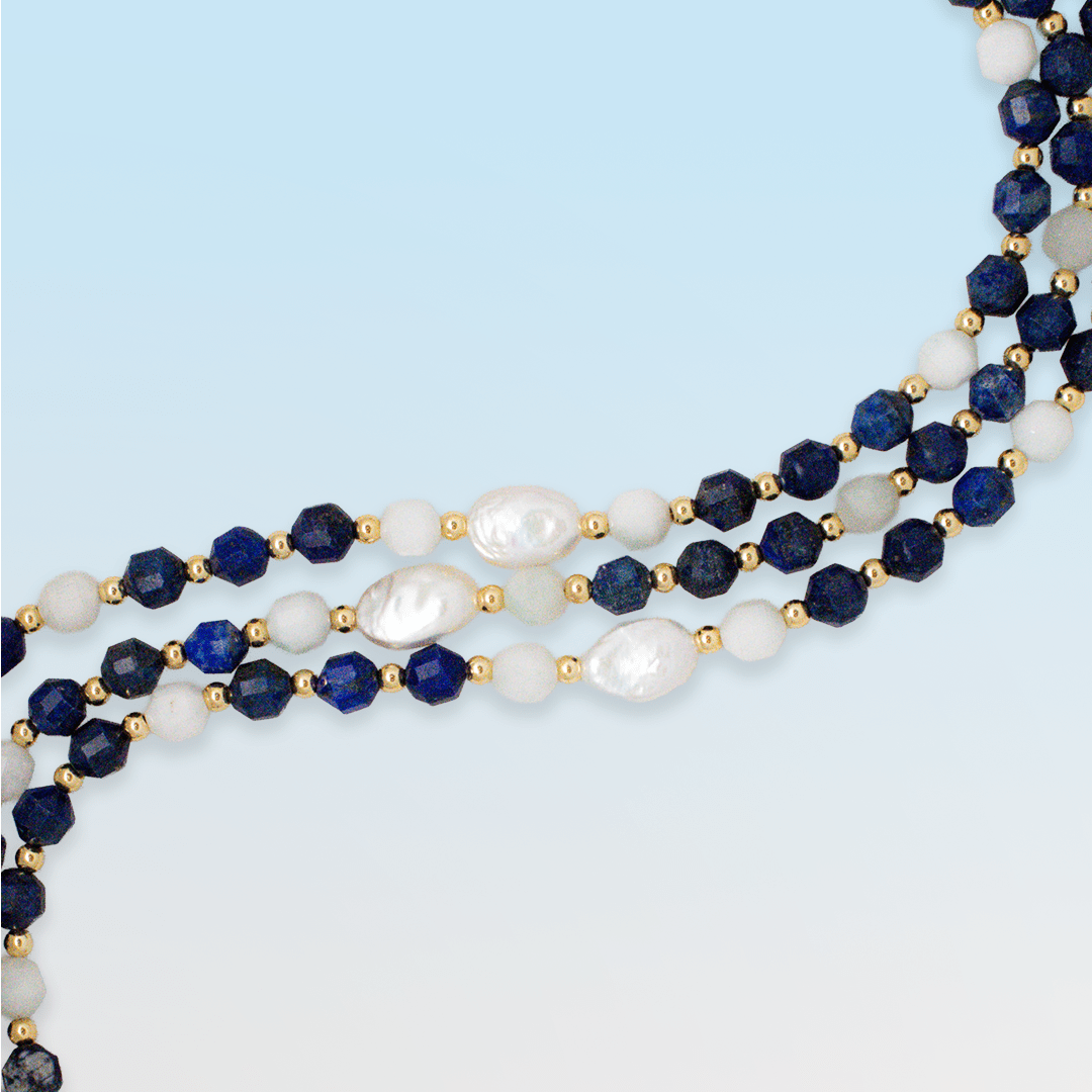 Necklace - Blue Spring Lapis Aquamarine and Pearl Necklace - Curated Dry Goods