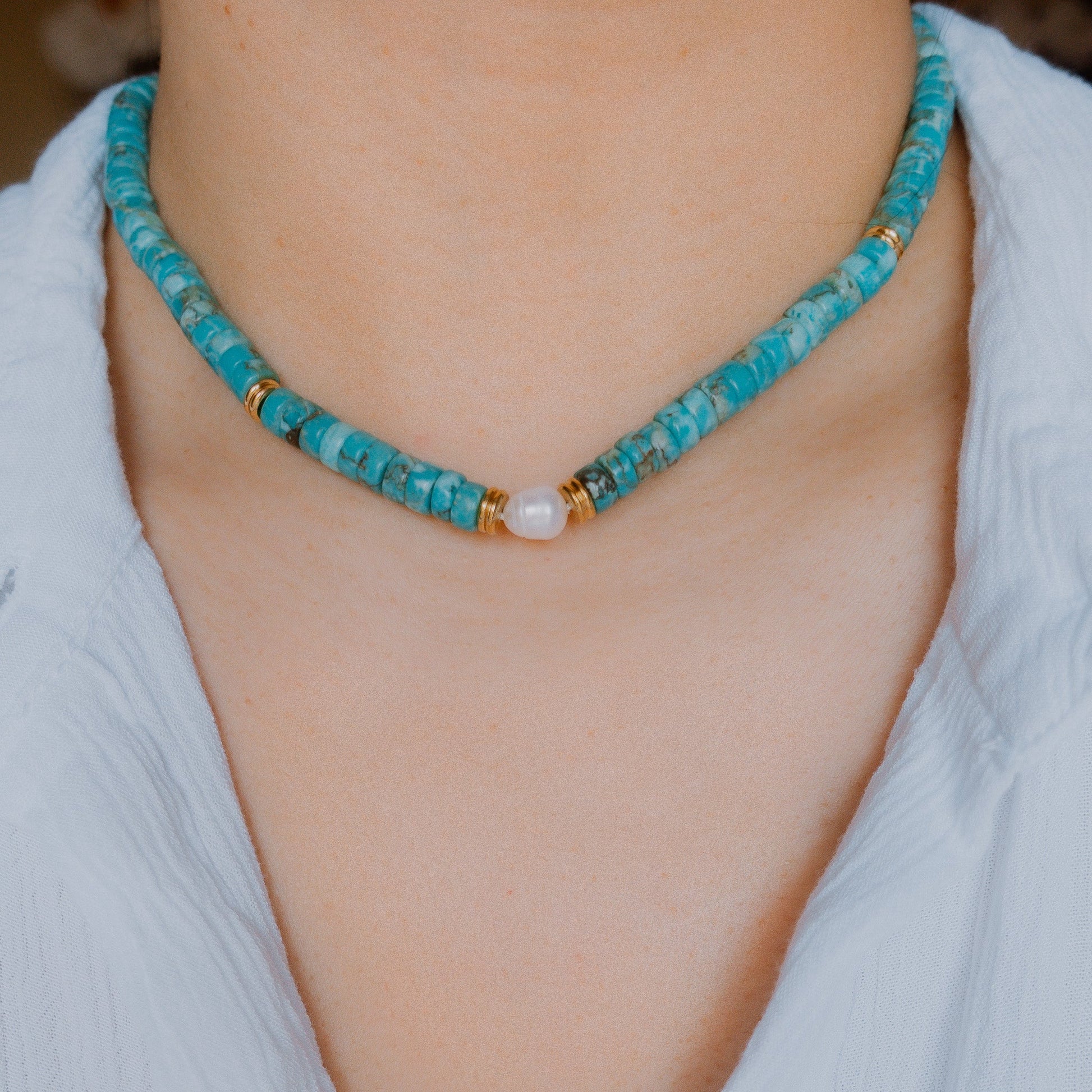Necklace - Cedar Key Turquoise Pearl Necklace - Curated Dry Goods