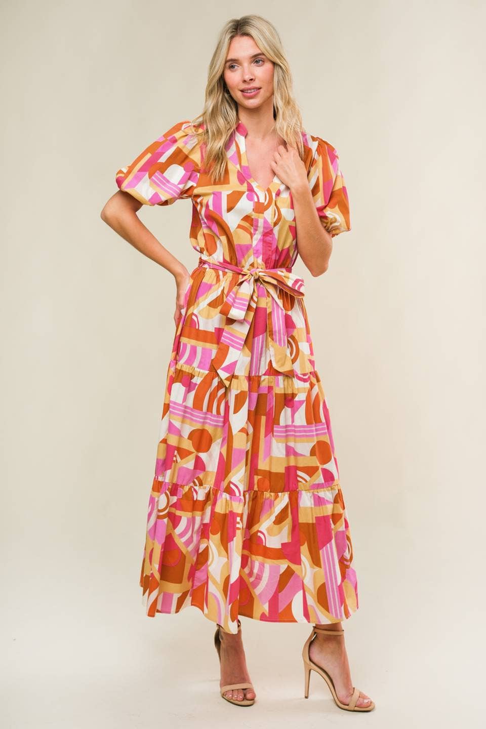 Dress - Clementine Printed Poplin Puff Sleeve Maxi Dress - Curated Dry Goods