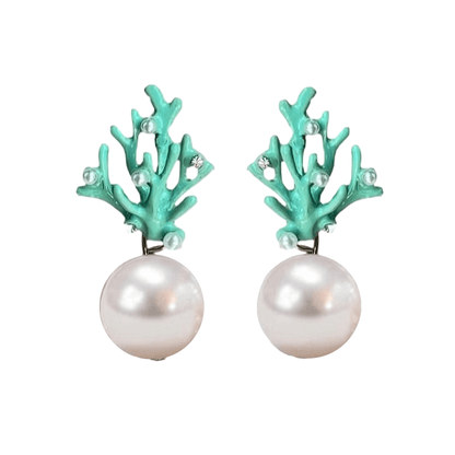 Earrings - Coral and Pearl Drop Earrings - Curated Dry Goods