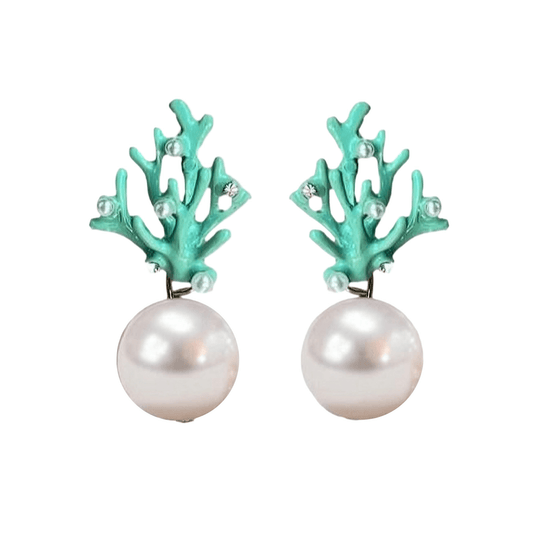 Earrings - Coral and Pearl Drop Earrings - Curated Dry Goods