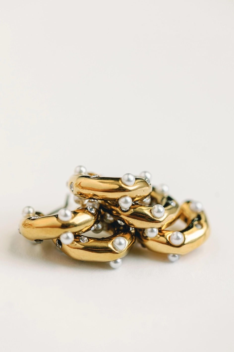 Earrings - Diamond and Pearl Chunky Huggie Statement Earrings - Curated Dry Goods