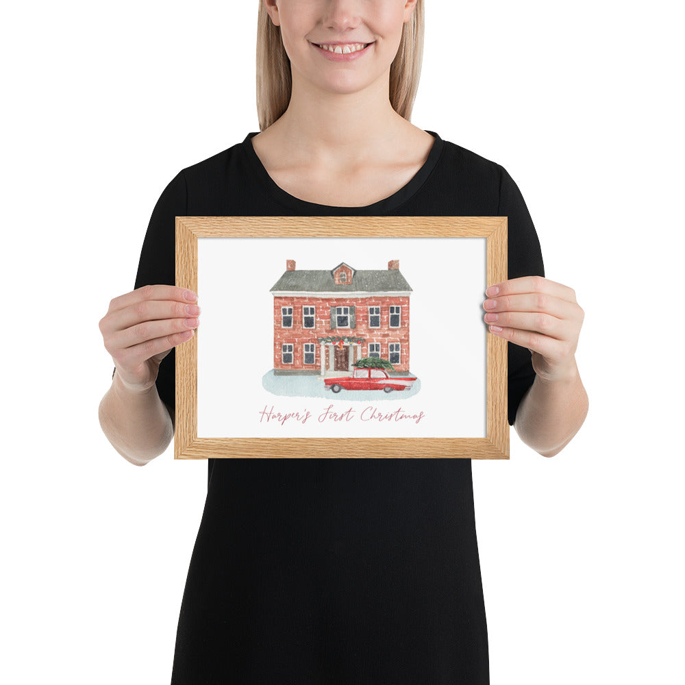 Christmas Home and Sports Car Custom Art Print