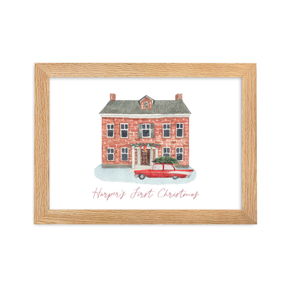 Christmas Home and Sports Car Custom Art Print