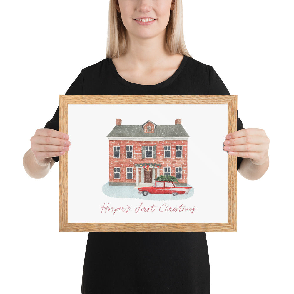 Christmas Home and Sports Car Custom Art Print