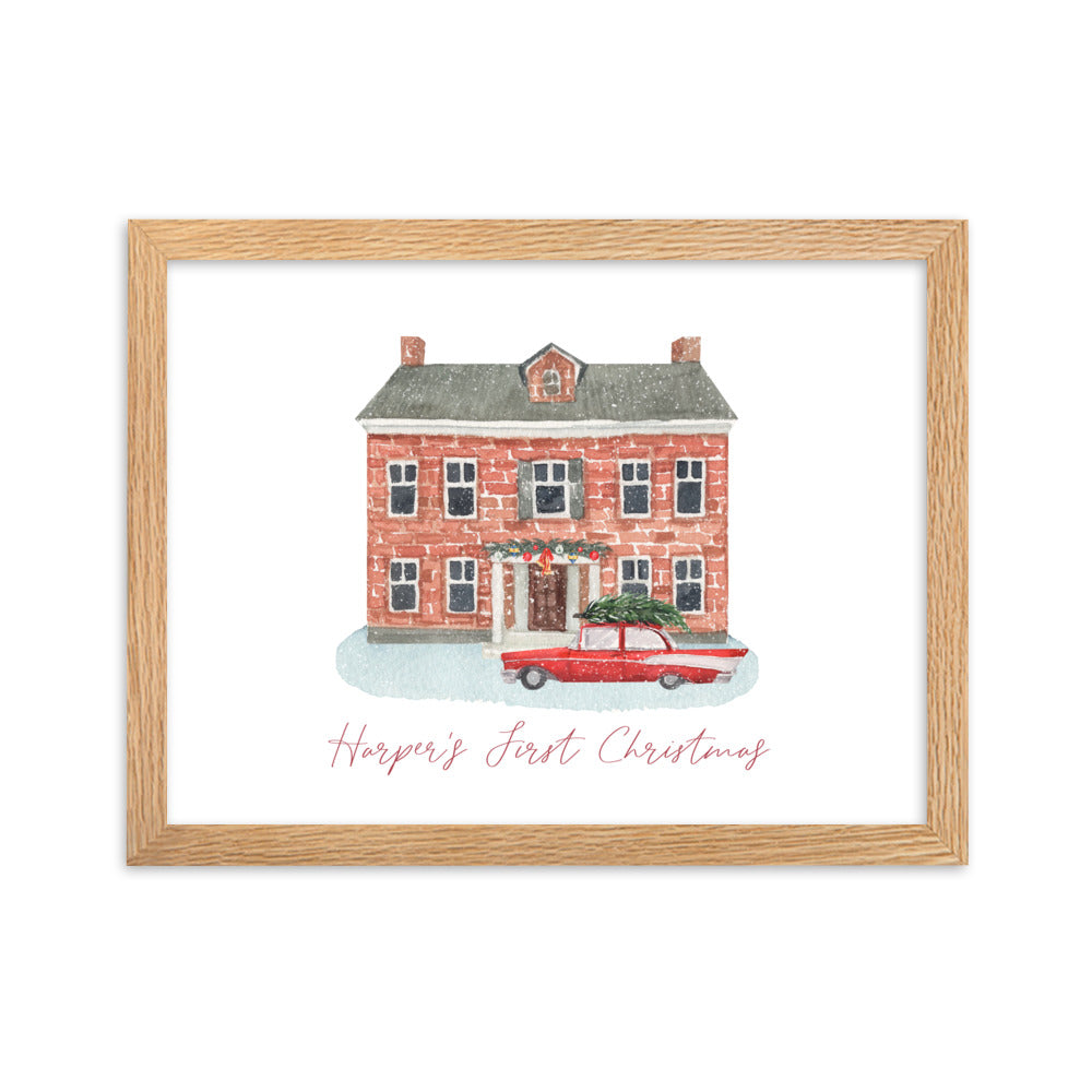 Christmas Home and Sports Car Custom Art Print