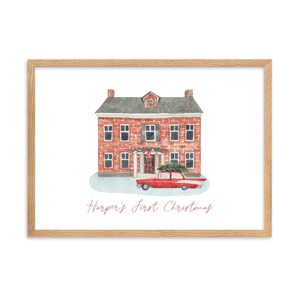 Christmas Home and Sports Car Custom Art Print
