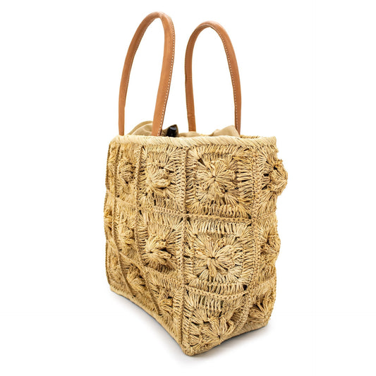 Bags - Flower Crochet Straw Basket Bag - Curated Dry Goods