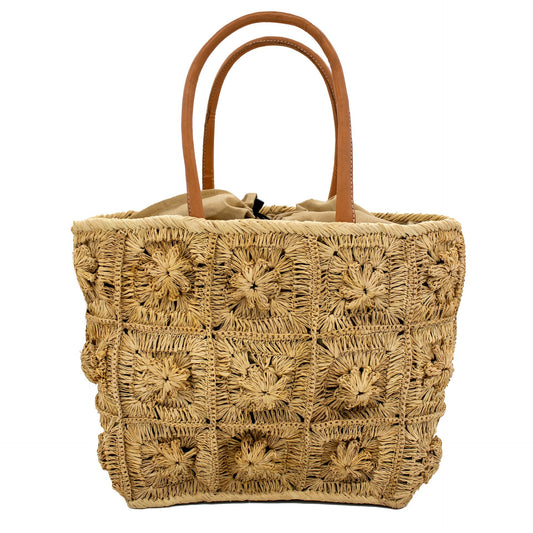 Bags - Flower Crochet Straw Basket Bag - Curated Dry Goods