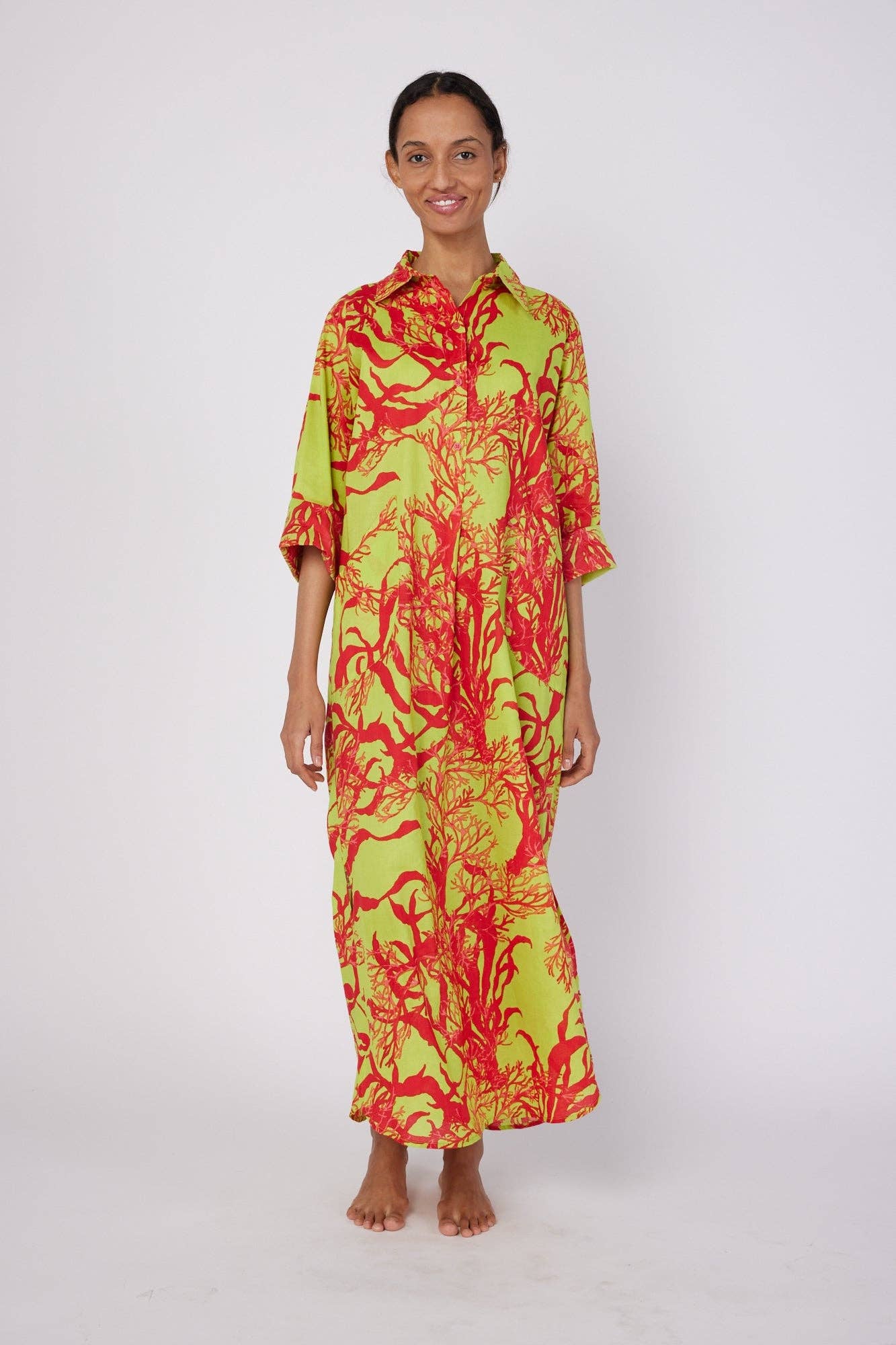 Dress - Gabriella Coral Print Maxi Dress - Curated Dry Goods