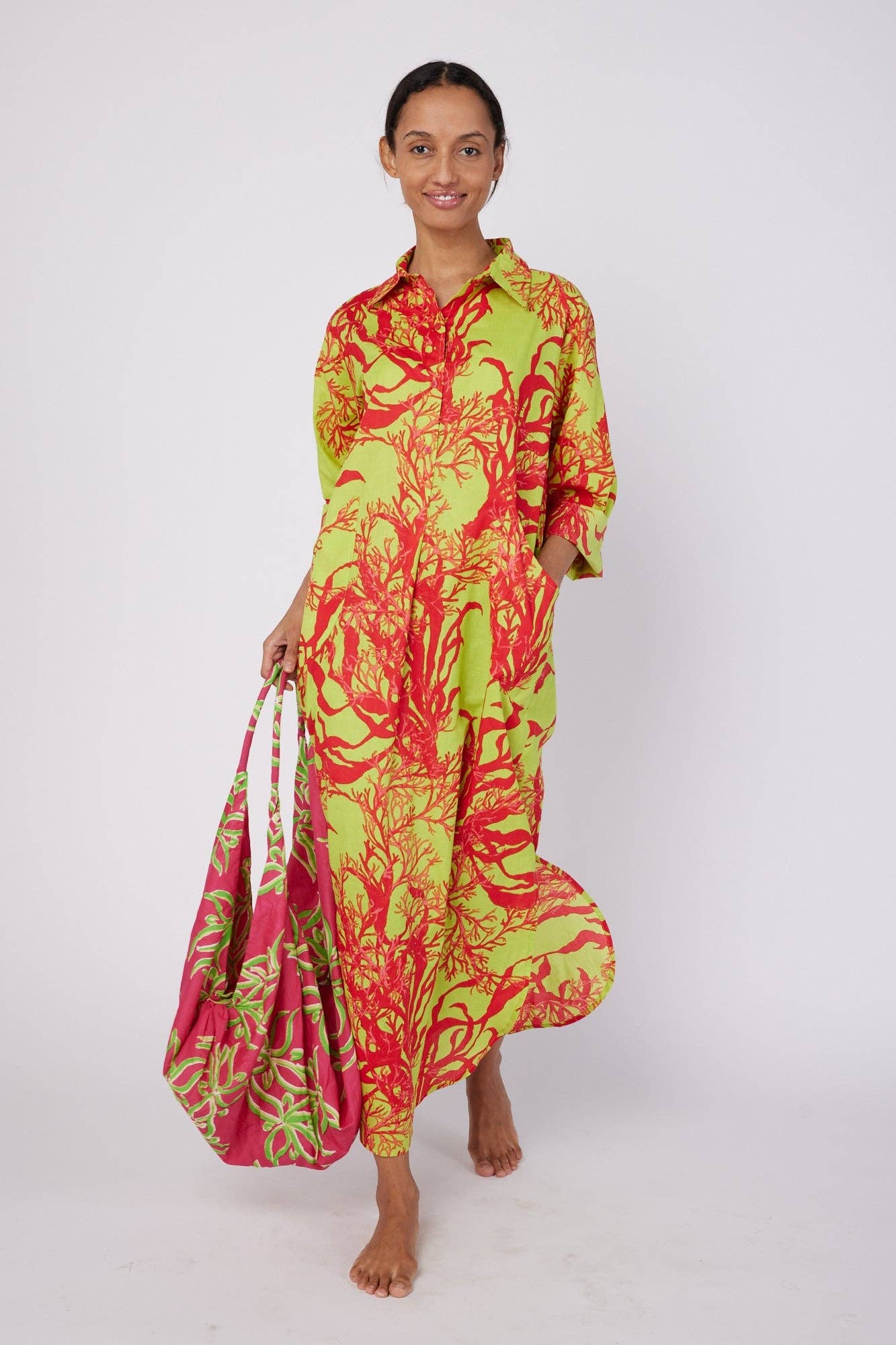 Dress - Gabriella Coral Print Maxi Dress - Curated Dry Goods