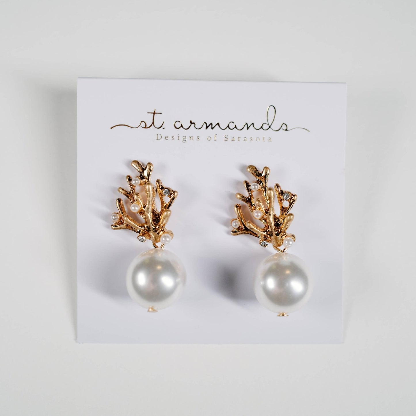 Earrings - Gold Coral and Pearl Drop Earrings - Curated Dry Goods
