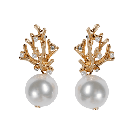 Earrings - Gold Coral and Pearl Drop Earrings - Curated Dry Goods