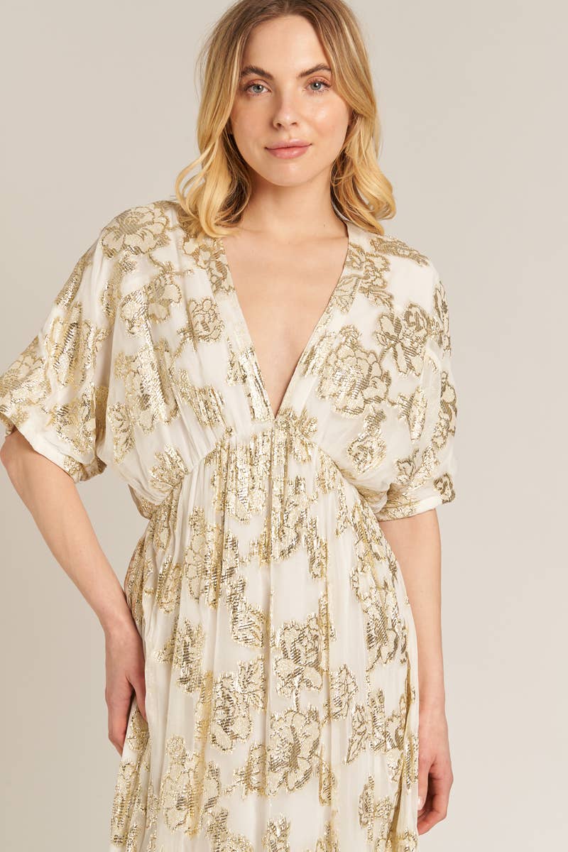 Dress - Golden Sands Gold Foil Maxi Dress - Curated Dry Goods