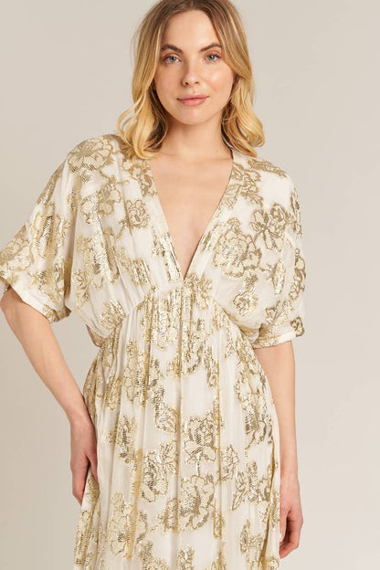 Dress - Golden Sands Gold Foil Maxi Dress - Curated Dry Goods